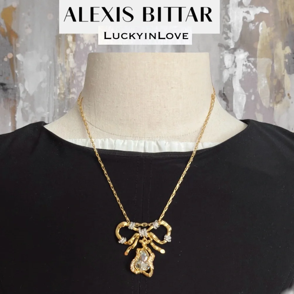 ALEXIS BITTAR • Brut Gold Bow Love Knot CZ Necklace
